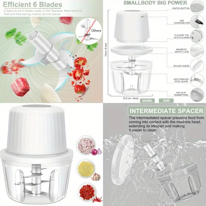 13.53oz electric garlic chopper garlic grinder mini vegetable chopper usb portable veggie chopper onion mincer food processor for ginger chili fruit meat, , quick chopping, sleek grinder, handheld device, chopper, sharp, onion slicer, home cooks, busy professionals Product details 0