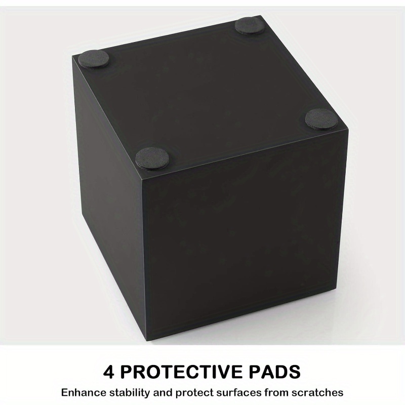 modern black wooden tissue box cover - decorative cube tissue dispenser with top surface, space-saving organizer for bathroom, kitchen, office, living room - compatible with standard tissues,   decor storage solution, tissue holder for bathroom, tissue box for living room, rectangle shape, bathroom layout- bright purple & teal accents Product details 6
