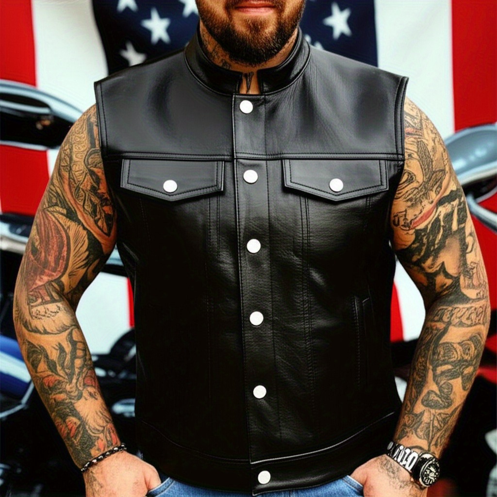mens leather sleeveless jacket sold on Temu United States