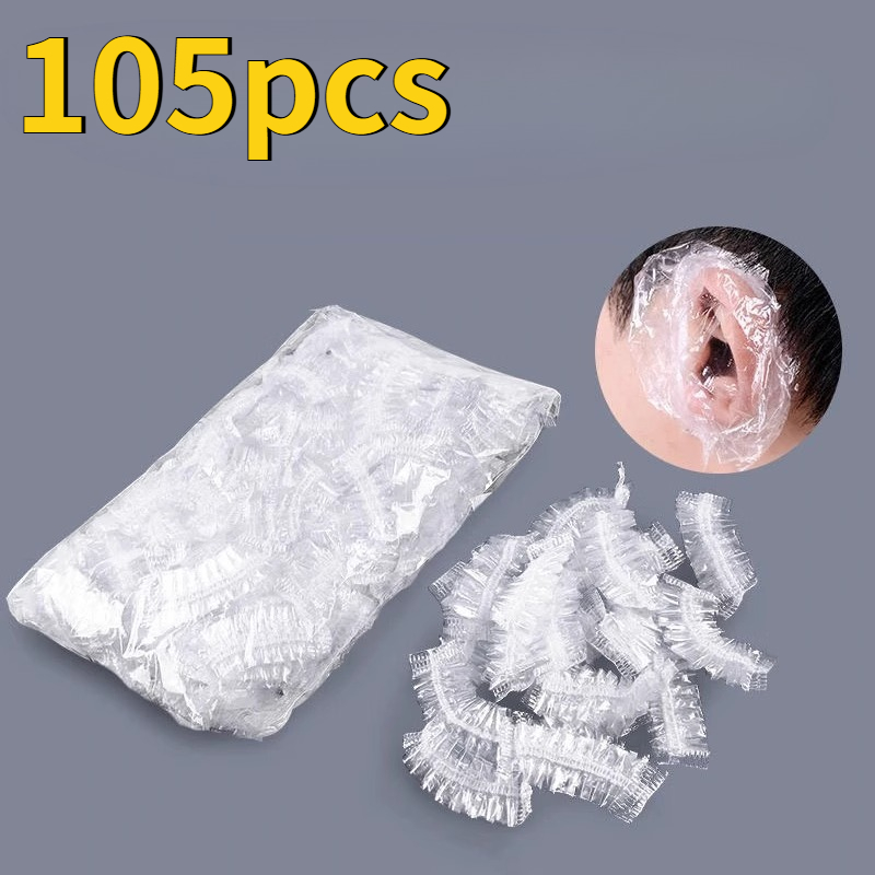 TEMU 105 pz Copriorecchie Monouso Estensibili, Spessi e Trasparenti, Progettati Appositamente per Tinture per Capelli, Bagno, Lavaggio dei Capelli,