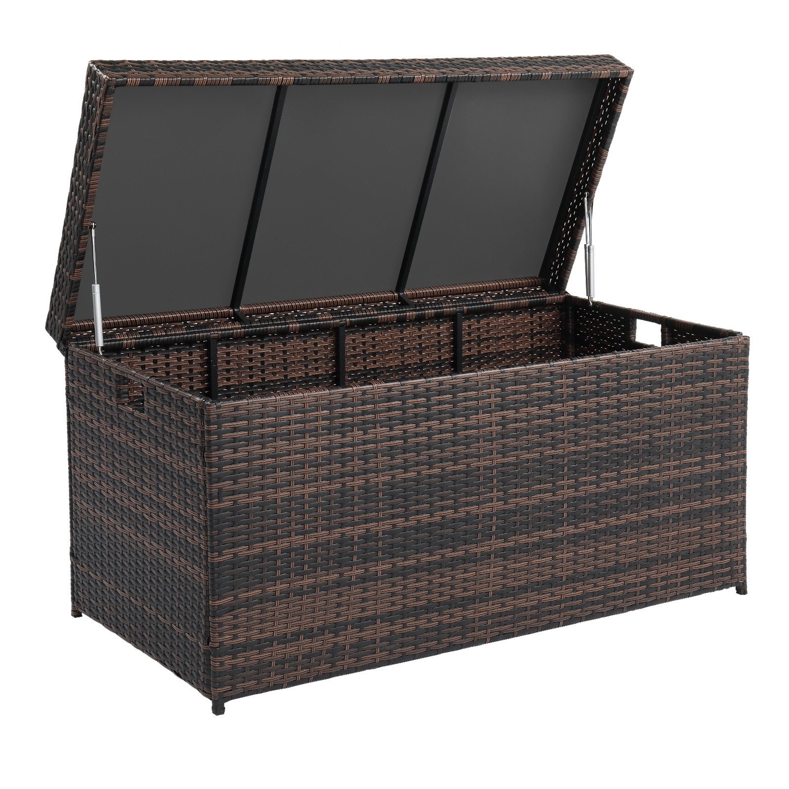 Image of 132 Gallon Rattan Deck Box, Wicker Storage Box, Organization And Storage For Patio Furniture, Outdoor Cushions, Throw Pillows, Garden Tools And Pool Toys, Brown, Box,cabinet,rack For Outdoor Storage