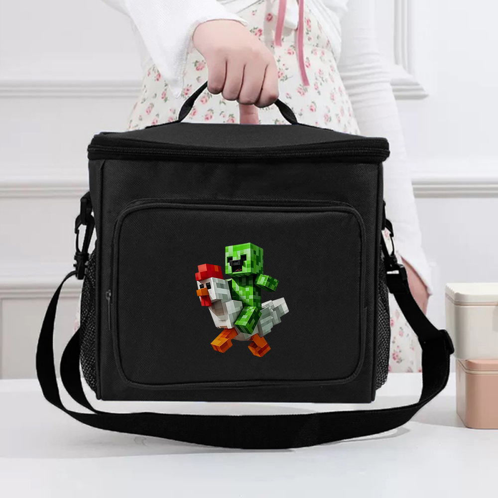 TEMU 1pc Green - Character Riding Chicken Lunch Tote Bag Bento - Large Capacity Bag With Polyester Fabric, Portable For , Camping, Picnics, Non Food