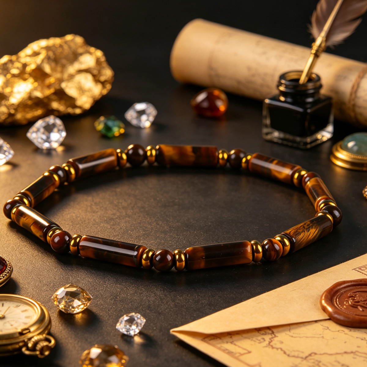 Natural Tiger's Eye Tube Bead Bracelet, Bohemian Gift for All