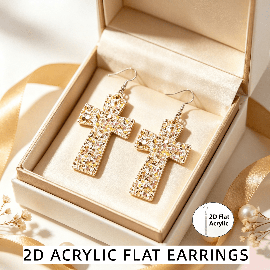 Glitter Sequins Cross Acrylic Dangle Drop Earrings