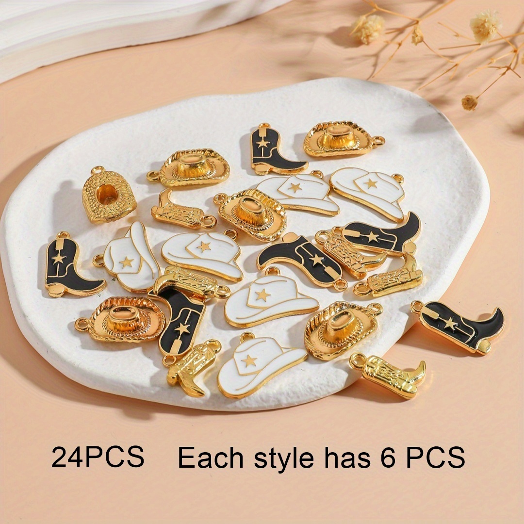 TEMU 24 pièces/Set Accessoires Bijoux DIY Style Cowboy Western : Pendentifs, Chaussures à Boutons, Bracelets, Boucles d'Oreilles et Chevillères pour