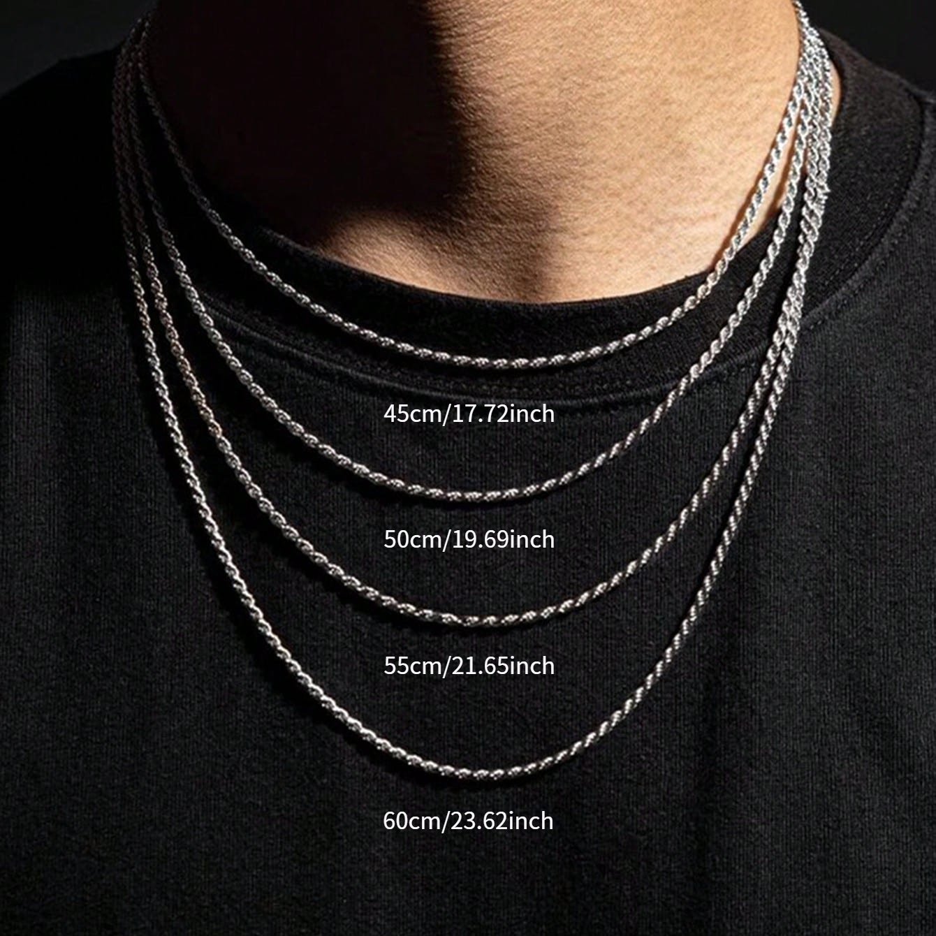 TEMU 1pc Simple 304 Stainless Steel Twist Necklace, Golden/silvery, 45/50/55/60cm, Men's Hip-hop Fashion Plain Circle Necklace, Suitable For Daily