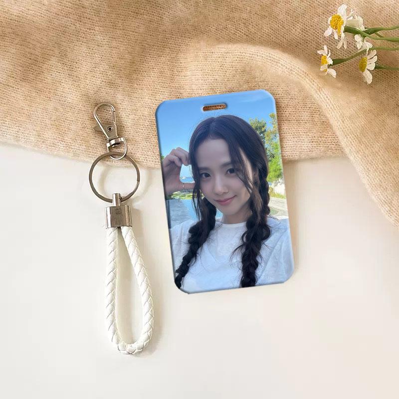 TEMU 1pc K-pop Plastic Id Card Holder & Keychain, Blue With White Braided Design, Ideal As Holiday/birthday Gift For Mother, Best Friend, Teacher,
