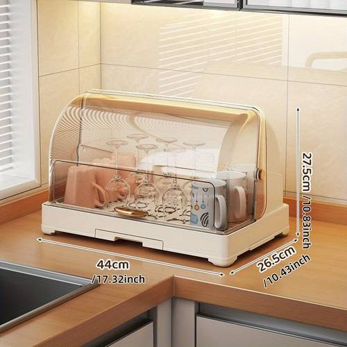 item picture a foldable multi layer draining bowl cabinet with a flip cover dustproof dish rack for kitchen storage and utensil organization