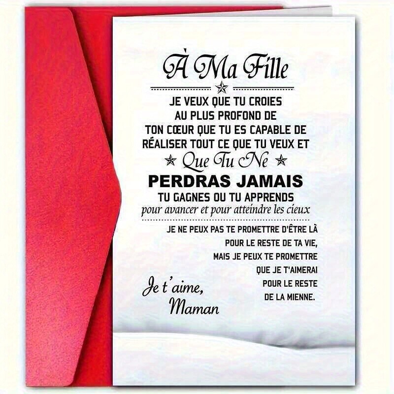 TEMU 1 carte d'anniversaire pour fille française avec enveloppe rouge, sincères de la mère, pour les fêtes d'anniversaire et les réunions de famille,