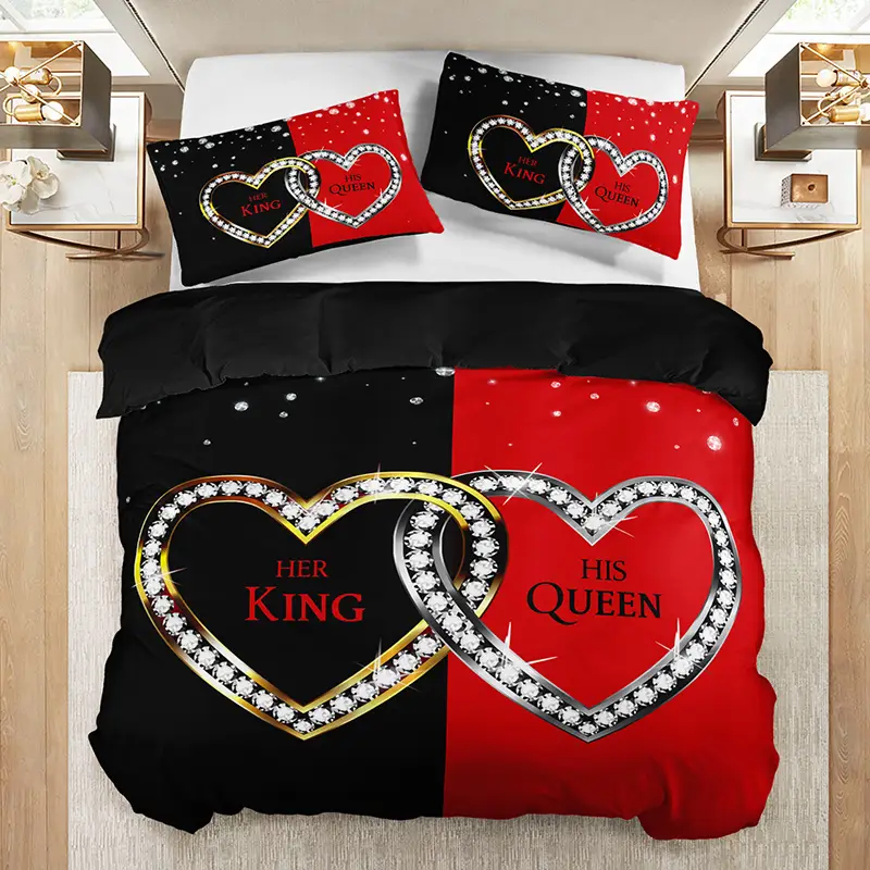 3pcs king queen hearts luxury bedding duvet cover set couple bedding quilt set romantic themed bed quilt set anniversary bedroom decor bed quilt set 1duvet cover 2pillowcase no comforter Product details 2