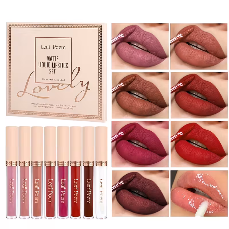 ensemble de 8 rouges à lèvres mats - waterproof, non collant, , brillant à lèvres en de , rose, violet et rouge avec squalane végétal Détails du produit 5