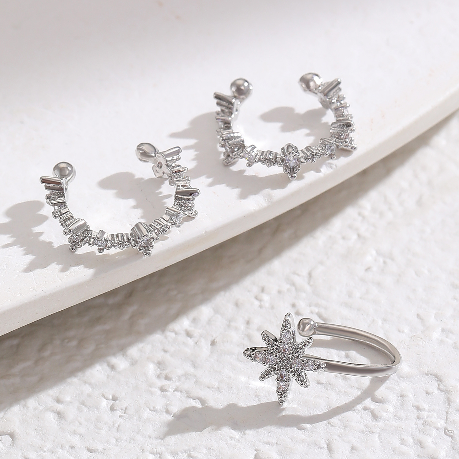 3pc Women's Eight-Pointed Star Clip-On Earrings Set