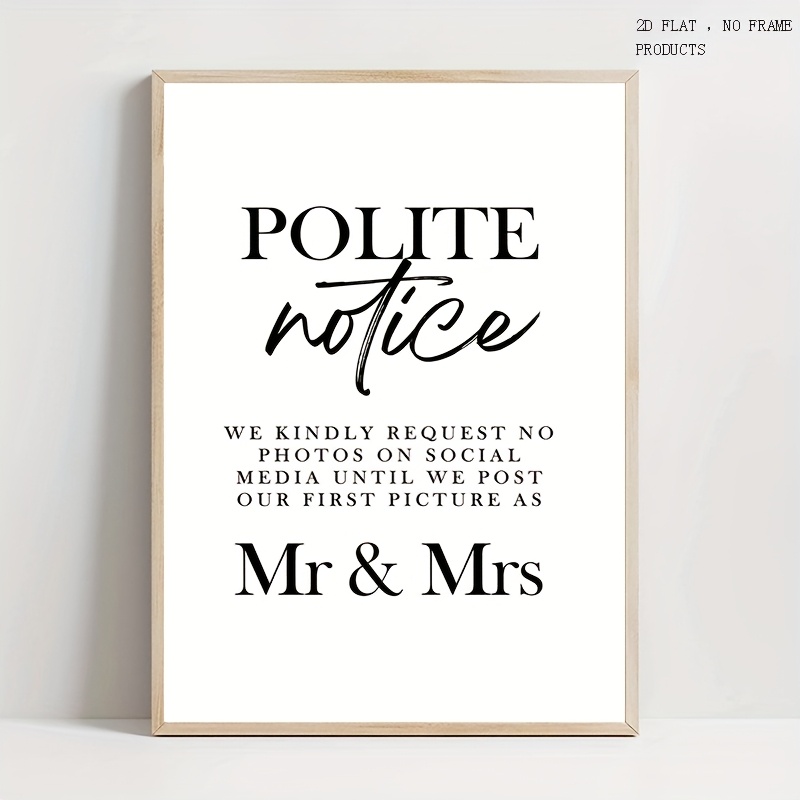 item picture 2d flat 1pc wedding notice sign printable frameless wall art suitable for weddings banquets table decor modern minimalist marriage certificate display for home office hotel cafe canvas 2d flat