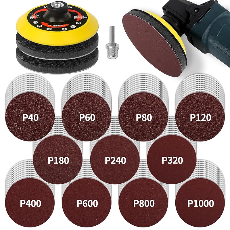 TEMU 114pcs Angle Grinder Sanding Discs, 5inch Upgraded Foam Backing Pads, Drill Sanding Discs Angle Grinder Additions, With M14 Thread, For Wood