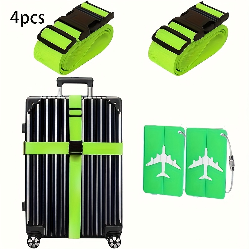 TEMU 4pcs Luggage Packing Strap Set, Luggage Straps And Metal Tags| Style, Black/blue/green, Suitable For Handbags And Luggage, Tsa, Quick