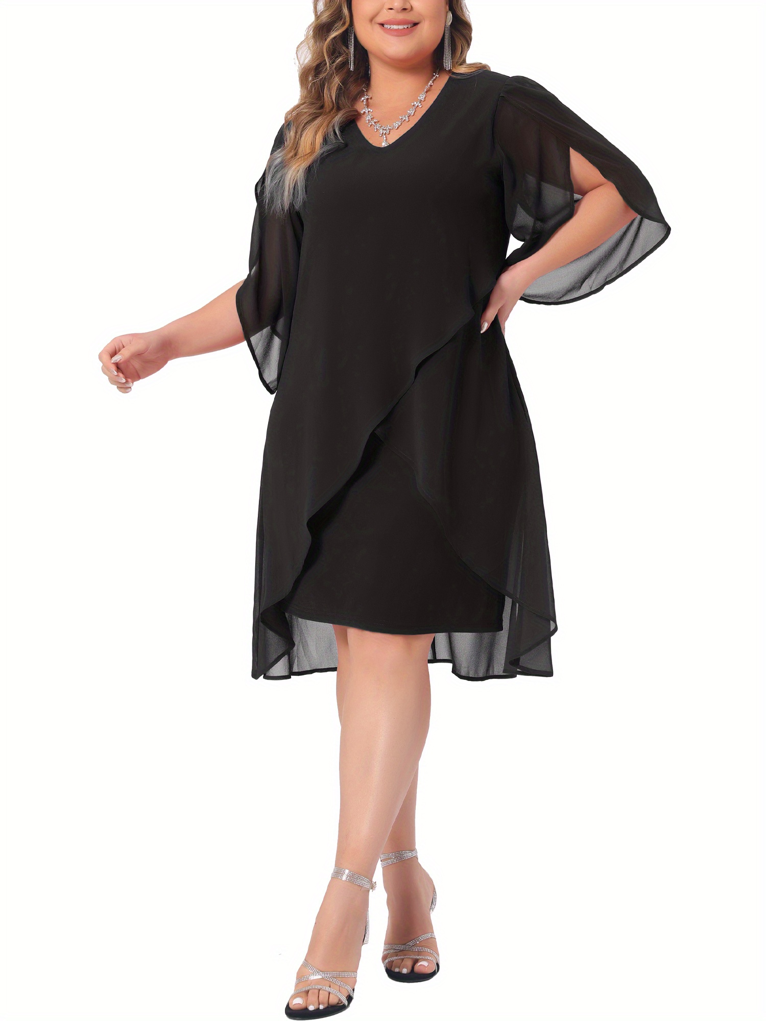 plus size plus size chiffon cocktail dresses women mesh 2024 - Temu