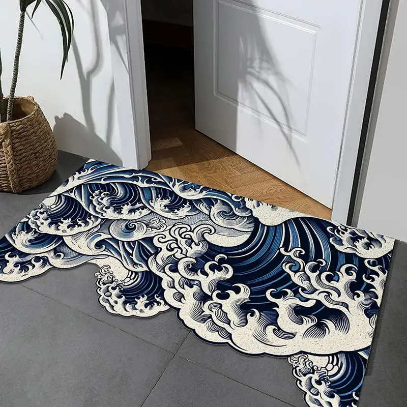 TEMU Alfombra de felpa de 8 mm de grosor con diseño artístico de ondas, tapete de área y antideslizante para dormitorio, , sofá, tapete decorativo de