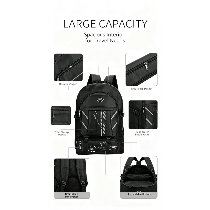 Large Capacity Sports Backpack, Multi-Compartment Casual Daypack