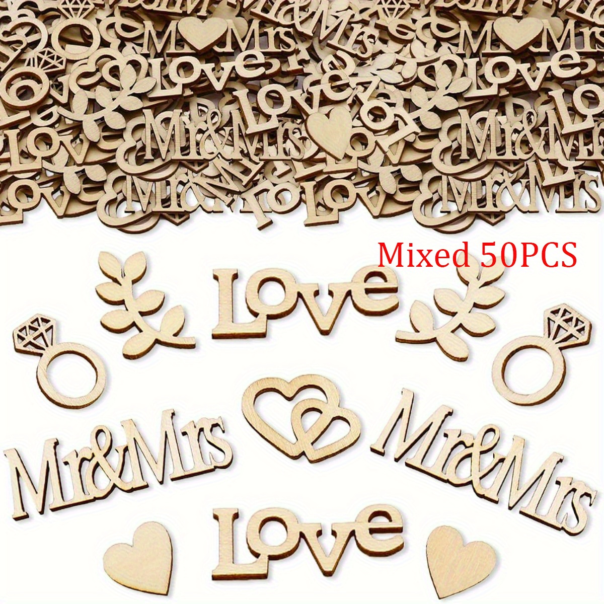 Image of A Set Of 50 Wooden Blank Letter Pieces For Decorations, Perfect For Romantic Proposals, Heart-themed Home Decor, Party Celebrations, And