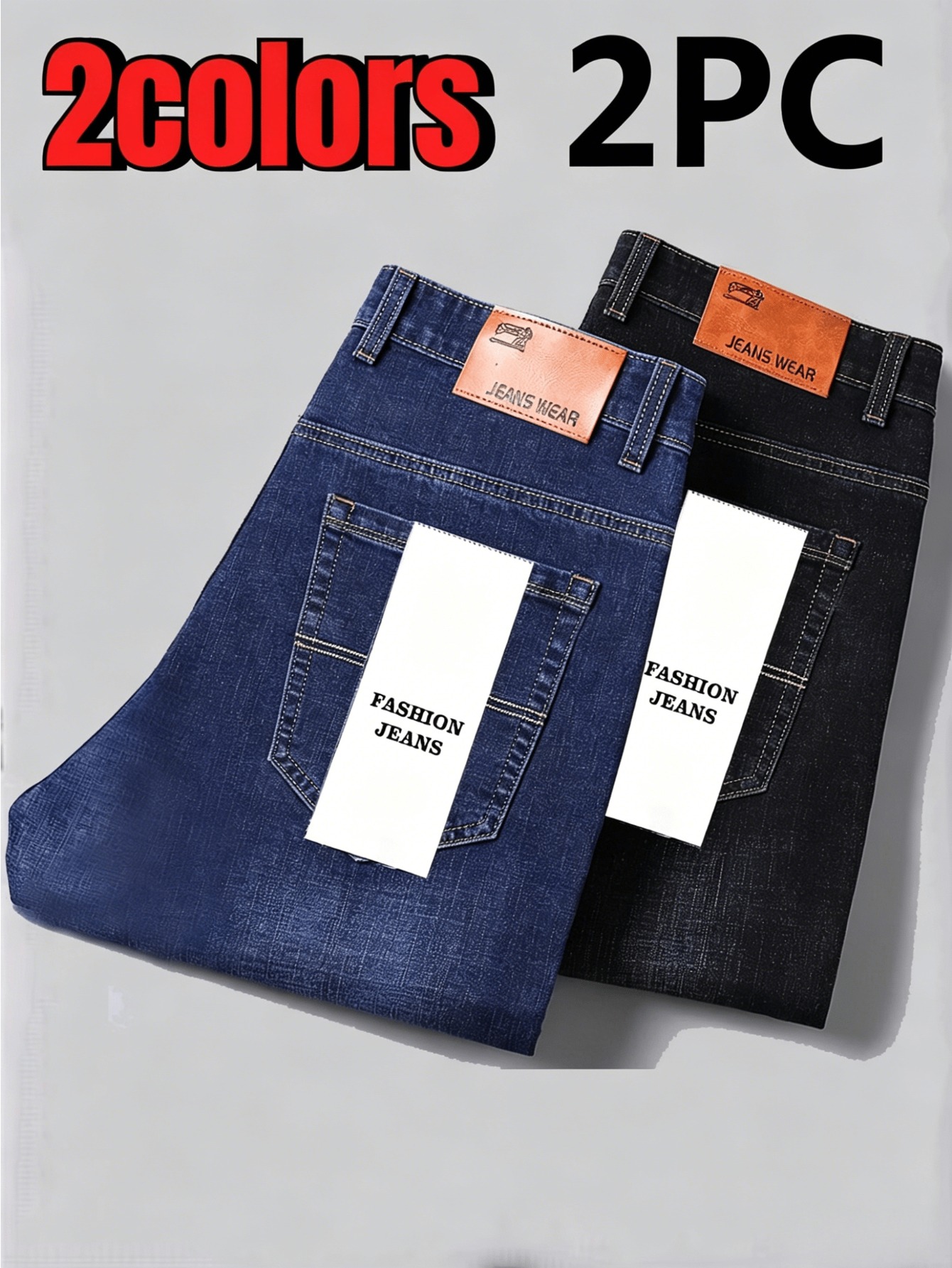 imagen del artículo 2 piezas de jeans de pierna   para hombre, pantalones   y transpirables que son refrescantes y  . el bolsillo       con líneas   clásicas, y el bolsillo es conveniente para guardar cosas. es   para   de negocios y compras  
