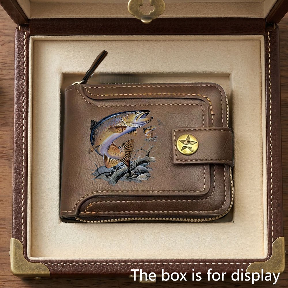TEMU 1pc New Trout Fishing Pattern Fashionable Business Casual Men's Wallet, Men' Purse, Card Holder, Unisex, Suitable For Daily Commuting, Casual