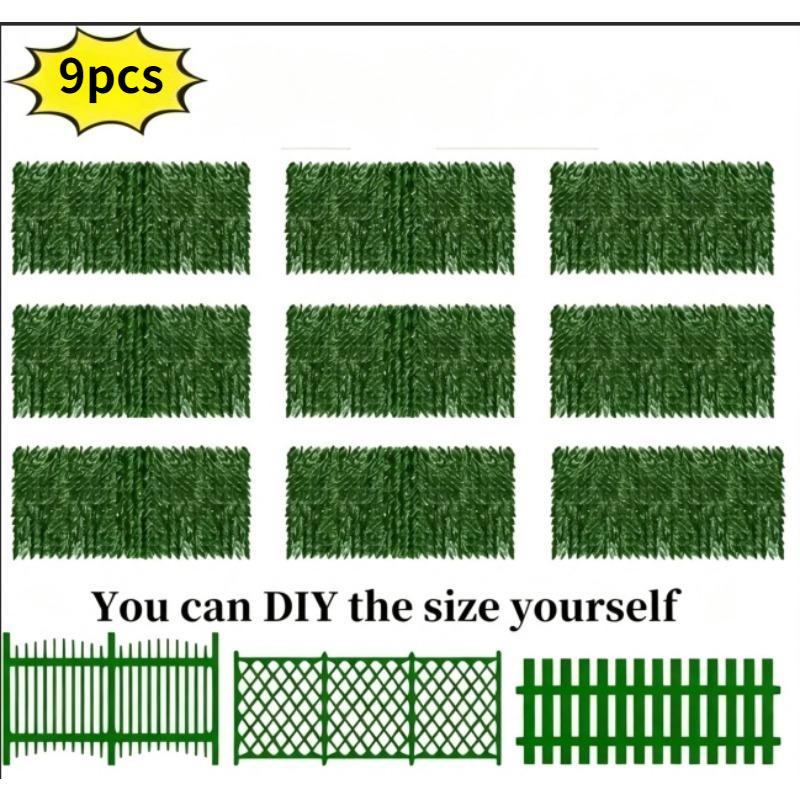 TEMU [3d] Total Length 177.17 Inches = 9pcs Set Of Simulated Evergreen Plants Wall, Anti-uv Fade-resistant Artificial Turf Plastic Fence Background