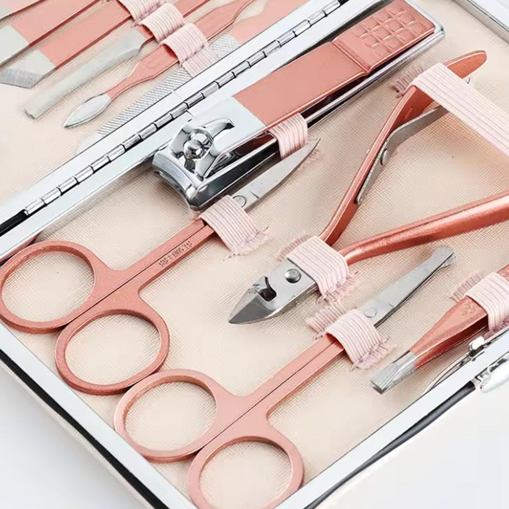 18pcs Rose Golden Nail Studio Set with Portable Storage Box