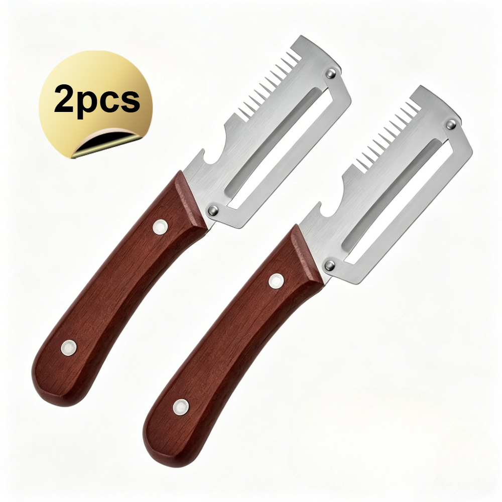 item picture 1/2pcs Wooden Handle Onion And Celery Cutting Tool - Multi-Functional Kitchen Tool for Carving Squid And Shaping Vegetables - Sharp Peeling Knife for Scallions