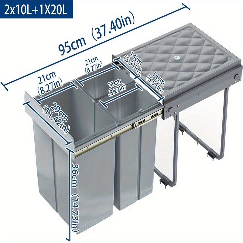 Under Cabinet Built-in Waste Bin, Kitchen Waste Bin, Extendable Waste Collector, Waste System With Telescopic Rails, Grey