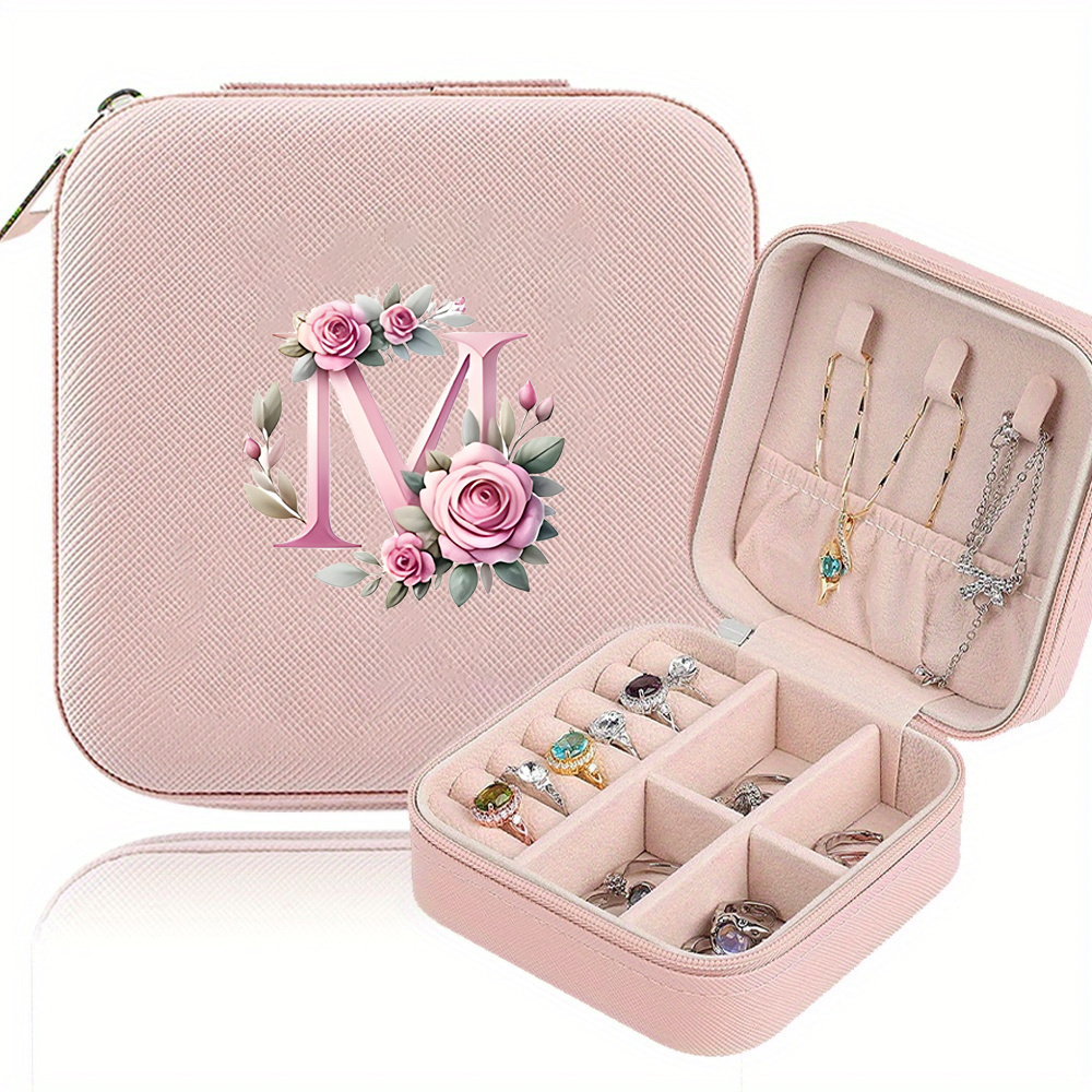 TEMU Classic Leather Jewelry Box With Zipper Closure - Waterproof Lightweight Travel Storage Case, , Detachable Necklace Display Stand And Ring
