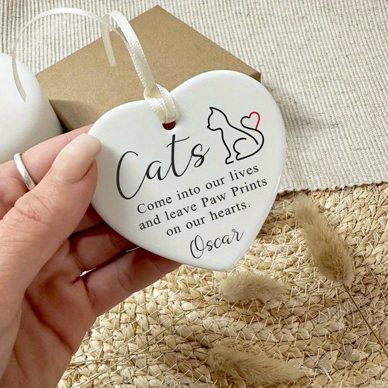 TEMU [1pc Cat Memorial Plaque] 1pc Acrylic Cat Loss Memorial Heart Plaque, Pet Bereavement Paw Print Keepsake, Non-electric, Featherless, With