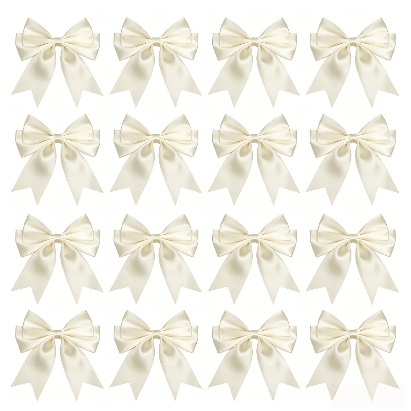 TEMU 16pcs White Satin Bow Christmas Tree Ornaments, Exquisite Craft Bows For Xmas Decor, Gift Box & Bouquet Wrapping, Come With Double Sided Tape