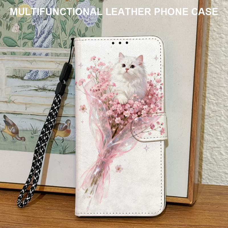 TEMU Phone Case: Bouquet Cute Cat Pattern Magnetic Flip Cover Full-body Anti-drop Phone Case Wallet, Compatible With Galaxy A22