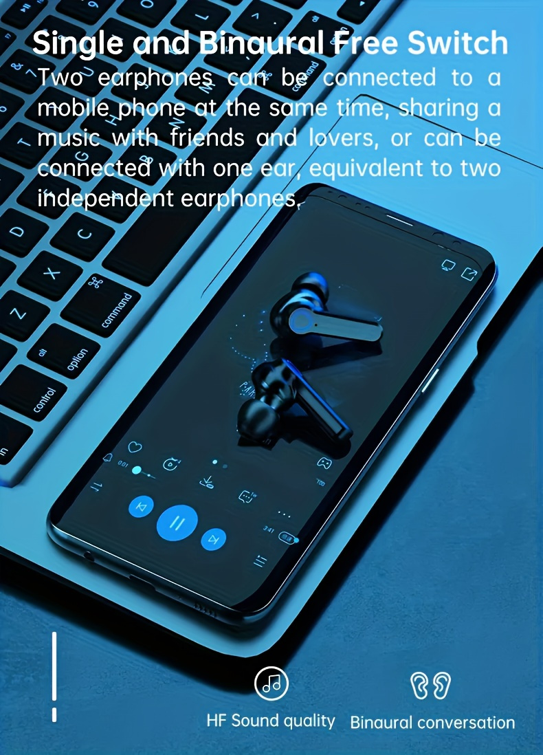 Hi-Fi Stereo Wireless Sports Headphones with Noise Cancelling Microphone, Earbuds for Running, Wireless Connectivity, USB Charging- TWSM19, Mobile Sound, Stereo Music, Anime Theme