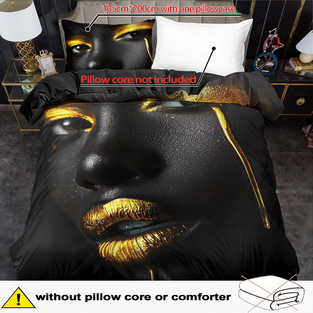 TEMU 2/ 3pcs Quilt Cover Set, Fantasy Face Print Duvet Cover Set, King Bedding, Polyester Machine Washable, Quilt Decoration, Bedroom , Birthday Gift