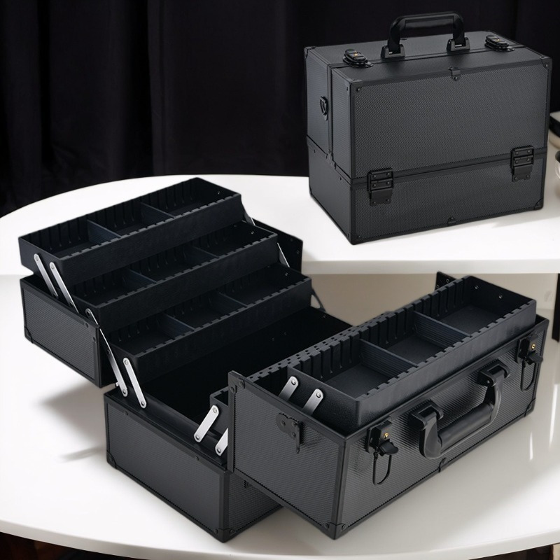 TEMU Large Capacity Travel Makeup Compatible For Lipstick, Brushes, Nail Polish & Palettes - Heavy-duty Aluminum Alloy Cosmetic Organizer With