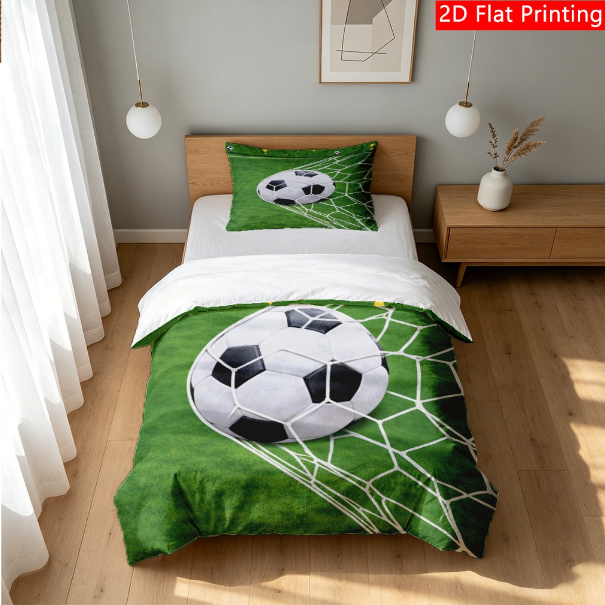 TEMU 2/3pcs Duvet Cover Set Soccer Ball Goal Net Trophies Print Chic Bedding Soft And Comfortable Quilt Covers Set For Season Includes 1 Duvet Cover