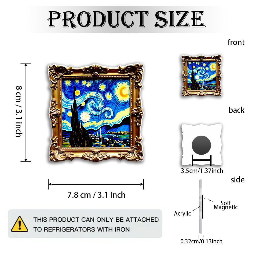 TEMU 1pc Van Gogh Starry Night Magnet, Suitable For And New Year Gifts, Luxurious Gold- Van Gogh Art Fridge Magnet, Acrylic Decorative Magnet Office