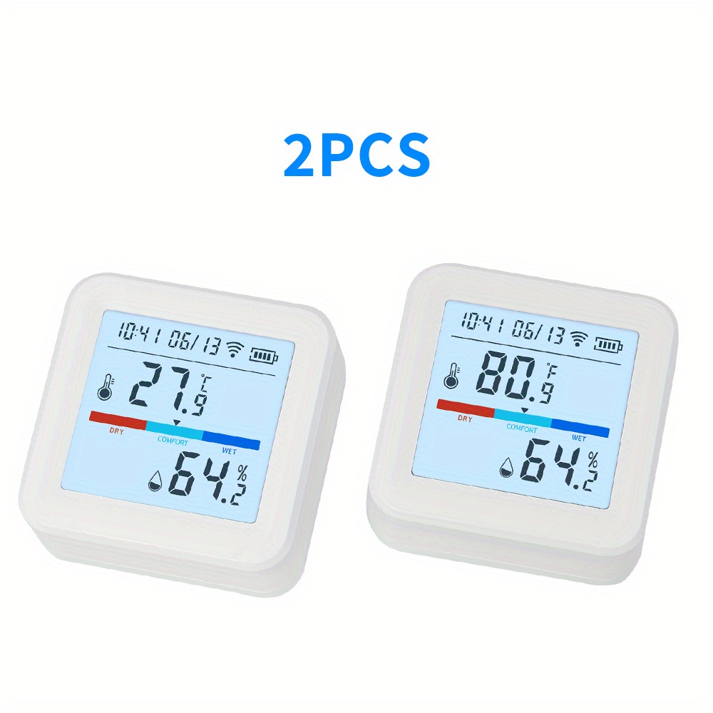 the   wifi temperature and humidity sensor   with a smart life backlight is compatible with alexa and google home