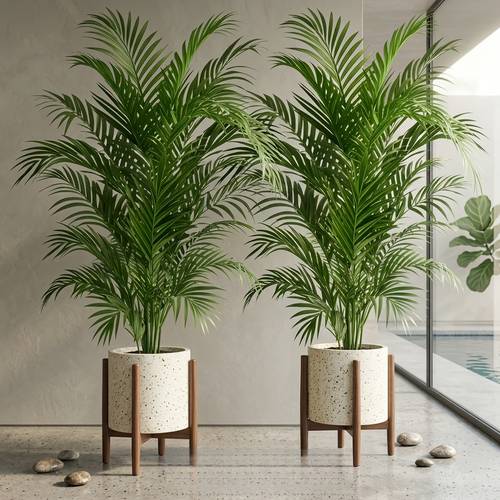 2pcs set a large spring style artificial coconut tree and artificial gypsophila flowers modern wedding garden decor evergreen artificial plant for evergreen potted plant large leaf decorative tree