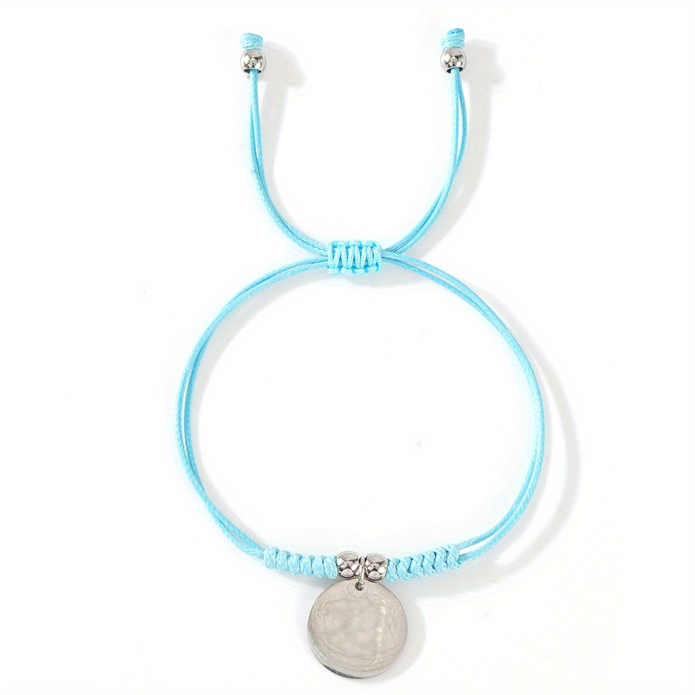 Women's Custom Name Charm Bracelet with Engraved PU Cord Discs