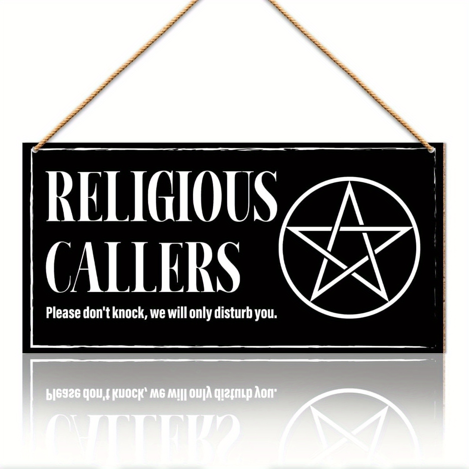 TEMU 2d Flat, 2d Flat Print, 1pc, Door Decoration - "no Soliciting & No Religious " Sign - Vintage Halloween Hanging Ornament - Natural Wooden Door