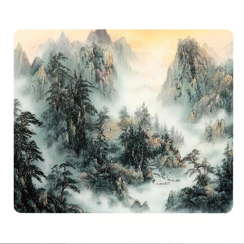 Traditional Chinese   Landscape Print Glass Mouse Pad, Multiple Specifications  , Smooth Solid Glass Desk Mat, Ideal Desktop Accessory for Office Work, Great As Birthday, Holiday Thank You Gift for Programmer Or Best Friend