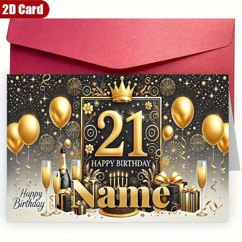 TEMU Customized 2d Flat Greeting Card - 1 Personalized Birthday Card With A Name And Envelope, Made Of High-quality Paper - Suitable For Couples,