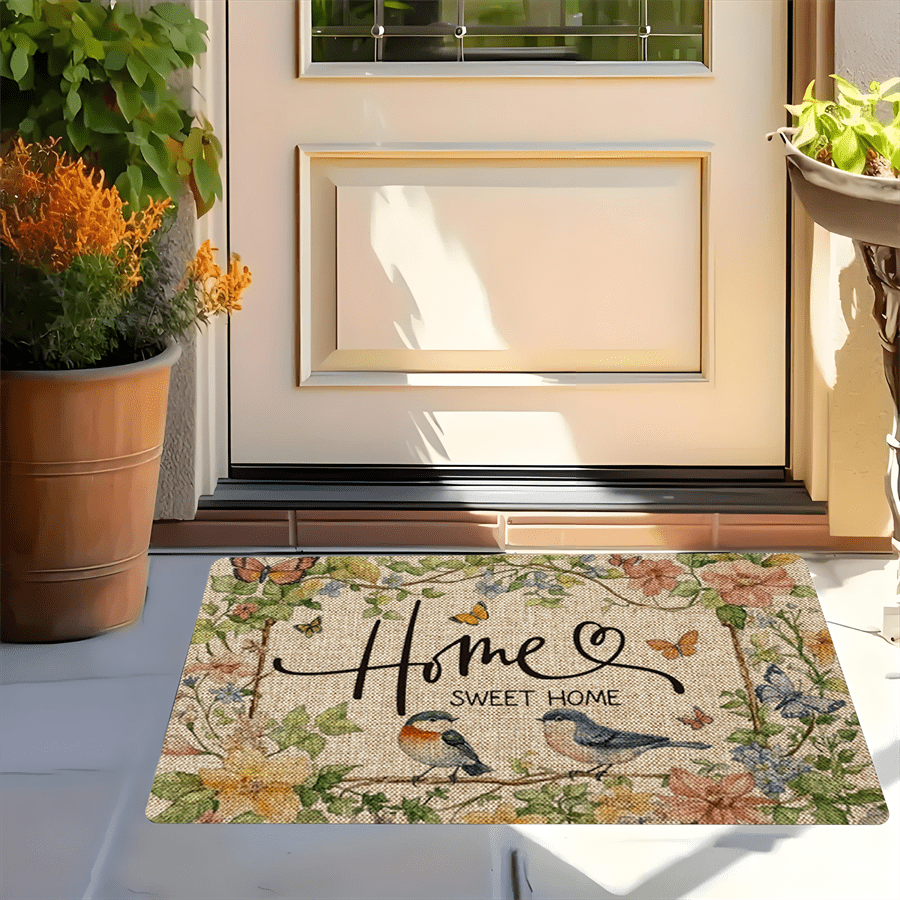 TEMU [product] 1pc Welcome Doormat, Bird On Flower Branch Pattern Mat, Suitable For Home, Living Room, Kitchen, Bedroom, Farmhouse, Study, Hallway,