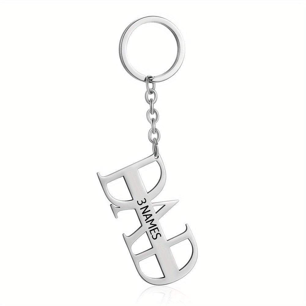 TEMU 1pc [custom Keychain] Creative Dad Stainless Steel Custom Men's Keychain, Custom 1-4 Name Keychains, Personalized Custom Text Keychain, Suitable