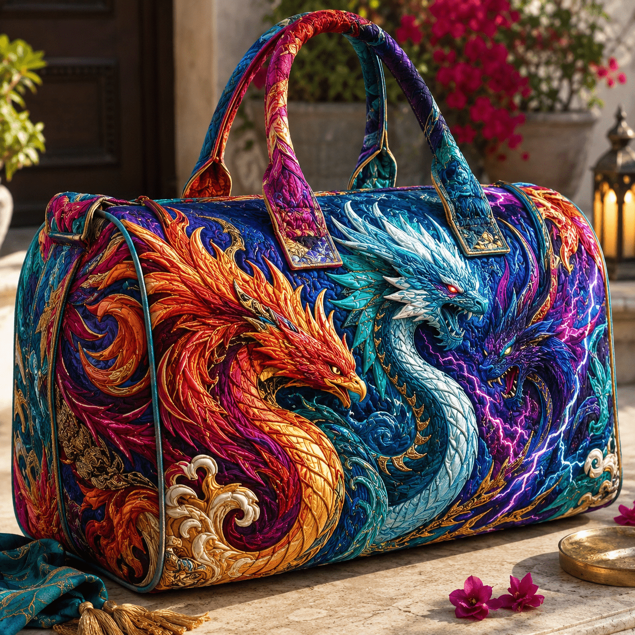 TEMU 1pc Colorful Phoenix Print Quilted Duffel Travel Bag, Large Capacity Lightweight Weekender Overnight Tote For Women Men, Gym, Travel, Festival,
