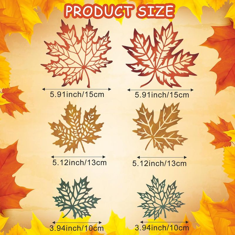 TEMU 6pcs Vintage Thanksgiving Metal Sign Set - Rustic Fall Maple Leaf Wall Art For Home, Office, Indoor And Outdoor Decor