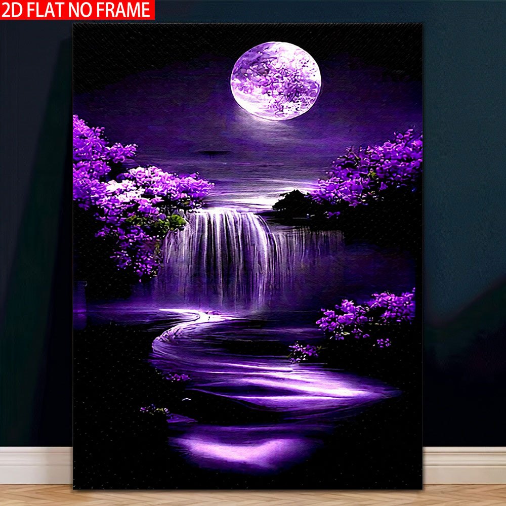 TEMU Plat 2D, 1 pièce Affiche Murale d'Art Moderne Violette et Ciel - Convient aux Amoureux de la Nature, Toile Mystérieuse et Lune Brillante, Décor