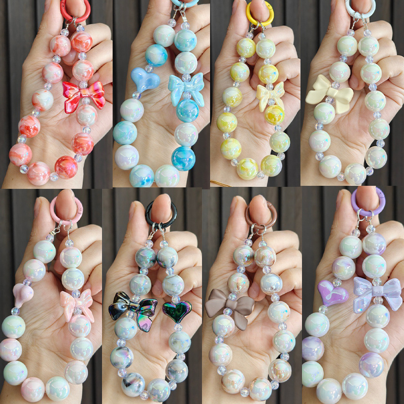 TEMU 8pcs Valentine's Day Love Beaded Bow Keychains For Women, Random Colors, Cute Candy Color Bow Keychains, Women's Additions, Ideal Valentine's Day, Birthday Gifts